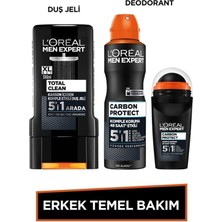 L'Oréal Paris Erkek Temel Bakım Seti Total Clean Kömürlü Duş Jeli 300 ml + Carbon Protect Deodorant + Roll On