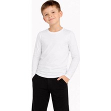 Velmora Fashion Erkek Çocuk Basic Uzun Kollu Tişört Okul Günlük Rahat T-Shirt - Beyaz