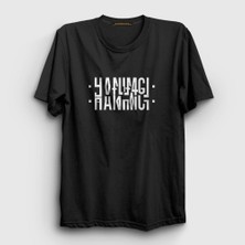 Presmono Unisex Siyah Hanımcı Katlamalı Gizli Yazılı T-Shirt