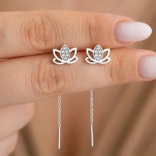 Gumush Gümüş Sallantılı Lotus Kadın Küpe