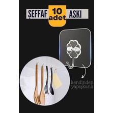 3D Sepetim 10'lu Şeffaf Kendinden Yapışkanlı Güçlü Askı Kancası, Banyo Mutfak Organizer, Iz Bırakmaz Pratik Askı