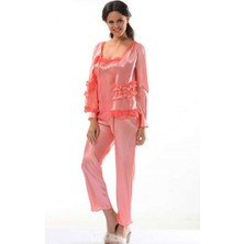 Sistina Ece-Umay Nar Çiçeği Saten Pijama Takımı - 1413 - Beden Xl