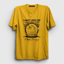 Presmono Unisex Sarı Listening To Pink Floyd T-Shirt