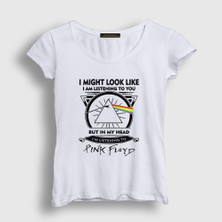Presmono Kadın Beyaz Listening To Pink Floyd T-Shirt