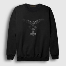 Presmono Unisex Siyah Raven With Thor Mjolnir Hammer Vikings Sweatshirt
