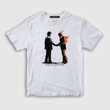 Presmono Unisex Çocuk Beyaz Wish You Were Here Pink Floyd T-Shirt