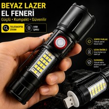 farissu Q-Max PS-2306C Yüksek Performanslı Beyaz Lazer LED ve Cob Yan Işıklı Taktik El Feneri