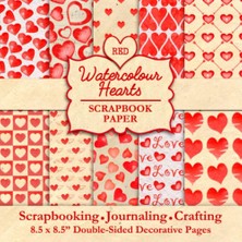 Ozka Concept Independently Published Red Watercolour Hearts Scrapbook Paper: 40 Love Heart Patterned Papers For