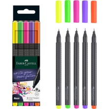 Ozka Concept Faber-Castell Finepen Ince Keçe Uçlu Kalem Seti, 5’li, Neon Renkler, 0.4 Mm, Metal Destekli, E