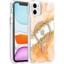 Elif Asya Ceyiz Tekstil Onegif Apple iPhone 11 Lotus Simli Magsafe Kapak - Turuncu