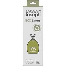 Uravas Store Joseph Joseph Iw6 Öko Eco Çöp Torbası, Geri Dönüştürülmüş Plastik, Ipli Mutfak Atık Torbası, Ekstra Güçlü, 20 Adet, 30 Litre Hacim, Gri