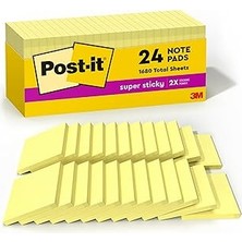 Uravas Store Post-It Süper Yapışkan Notlar, 2x Yapıştırma Gücü, 3x3 Inç, Kanarya Sarı, 24-Pedler/dolap Paketi (654-24SSCP)