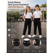 Qulat Esnek Ribana Erkek Kız Çocuk Okul Pantolonu – Unisex Düz Paça Cepli Rahat Kalıp