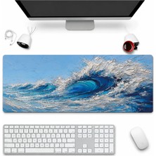 Sonictouch Klavye Mousepad 32X70CM Dikişsiz Pürüzsüz Sıvı Geçirmez Kaymaz Taban Turkuaz Dalgalar