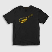 Presmono Unisex Çocuk Siyah Logo Rock Guitar T-Shirt