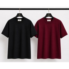 Vasto Moda Siyah - Bordo Beyaz - Turuncu 2'li Erkek Oversize Tişört