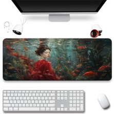 Sonictouch Klavye Mousepad 40X90CM Dikişsiz Pürüzsüz Sıvı Geçirmez Kaymaz Taban Kızıl Akvaryum