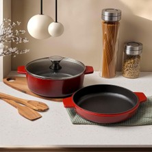 Ozka Concept Aryıldız Duo Cast Iron Kısa Tencere Kırmızı 26 cm