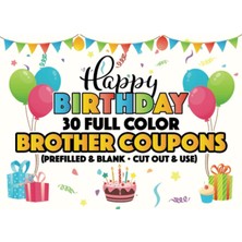 Ozka Concept Happy Birthday Coupon Book For Brother (Prefilled & Blank): 30 Full Color Gift Coupons / Vouchers 1