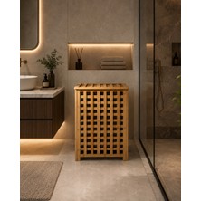 Lucky Clover Bambu Kapaklı Kirli Çamaşır Sepeti 40X40X60 cm Modern Banyo Organizer Sepet 100 Lt Büyük Boy
