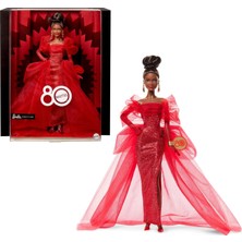 Ozka Concept Mattel'ın Özel 80. Doğum Günü Doll Simli Kırmızı Tül Elbise, Şeffaf Küpeli Eldiven