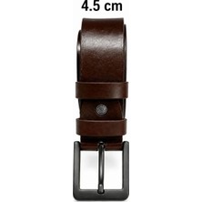 Tarz Yeri Erkek Hakiki Deri 4.5 cm Kot ve Kumaş Pantolon Kemeri Metal Tokalı Kahverengi