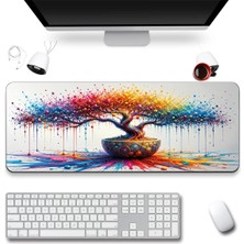 Sonictouch Klavye Mousepad 40X90CM Dikişsiz Pürüzsüz Sıvı Geçirmez Kaymaz Taban Renkli Hayat Ağacı