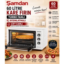 Şamdan 60 Litre Turbo Fanlı Çift Camlı Kare Fırın - Beyaz