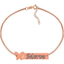 Inure Jewelry Gümüş Rose Kişiye Özel Kelebek İsimli Bayan Bileklik