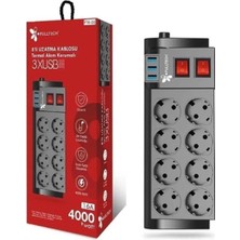 Ozka Concept Termal Akım Korumalı 8li Uzatma Kablosu 3xusb 2 Metre 16 Amper