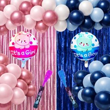Tedaks Cinsiyet Belirleme Baby Shower Parti Pembe Gülkurusu Mavi Lacivert Balonlar Metalize Arka Fon Kız Erkek Şişme Balon Cinsiyet Sisi
