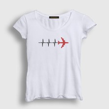 Presmono Kadın Beyaz Heartbeat Pilot Airplane Uçak T-Shirt