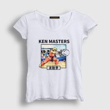 Presmono Kadın Beyaz Ken Oyun Street Fighter T-Shirt
