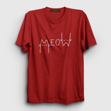 Presmono Unisex Kırmızı Meow Cat Kedi T-Shirt