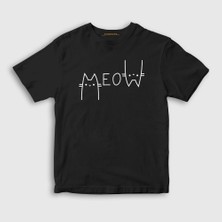 Presmono Unisex Çocuk Siyah Meow Cat Kedi T-Shirt