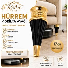 Rene Home Hürrem Mobilya Ayağı 17 cm Siyah Gold Koltuk Kanepe Baza Ayağı Robot Süpürge Uyumlu