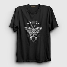 Presmono Unisex Siyah Moth Sun Moon Güneş Ay T-Shirt