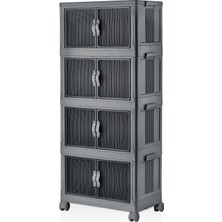 Ozka Concept Deconox 4 Kat Portatif Organizer Tekerlekli Çok Amaçlı Katlanabilir Dolap, Kapaklı Düzenleyici Raf