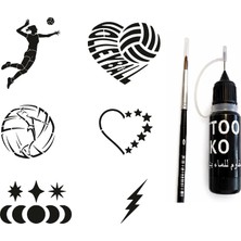 Ozka Concept Voleybol Likit Kalem Uçlu Siyah Geçici Dövme Seti Fırça Şablon Hediyeli