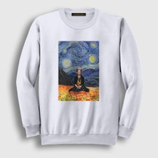 Presmono Unisex Beyaz Starry Night Frida Kahlo Sweatshirt