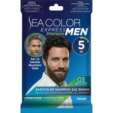 Sea Color Express Men Amonyaksız Şampuan Boya, Erkek Şampuan Saç ve Sakal Boyası 03 Kahve Siyah