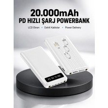 Bucuks Mey Ithalat® LED Işıklı 20.000MAH Powerbank LCD Gösterge Dahili Çoklu Kablo Yeni Nesil