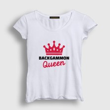 Presmono Kadın Beyaz Backgammon Queen Tavla Kraliçesi Oyun T-Shirt