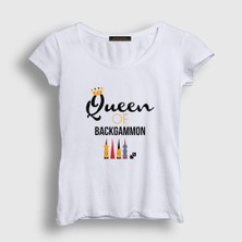 Presmono Kadın Beyaz Queen Of Backgammon Oyun Tavla T-Shirt
