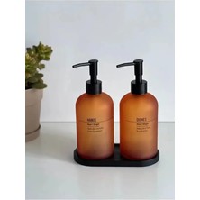 Wardy 2'li Tezgah Üstü Standlı Sıvı Sabunluk Seti Siyah Ahşap Standlı 500+500 ml