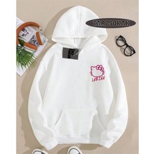 Tarzsokak Kapşonlu Sweatshirt Beyaz Labza Hello Kitty Özel Tasarım