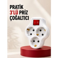 Poyraz Market 3’lü Topraklı Priz Çoklayıcı Açma Kapama Anahtarlı Direkt Prize Takılan Adaptör