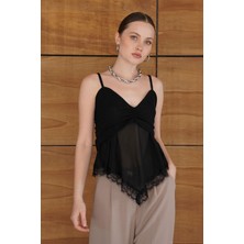 Very Moda D 2979 Askılı Dantel Detaylı Tül Bluz - | D2979