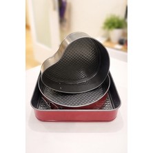 Gazelle 3 Parça Metal Kelepçeli Pasta Kek Kalıbı Seti (Kalp Yuvarlak Kare)