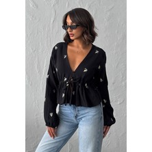 Very Moda Nakış Detaylı Bağlamalı Bluz - | F1992